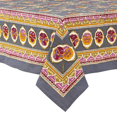 French Tablecloth Pansy Red & Grey