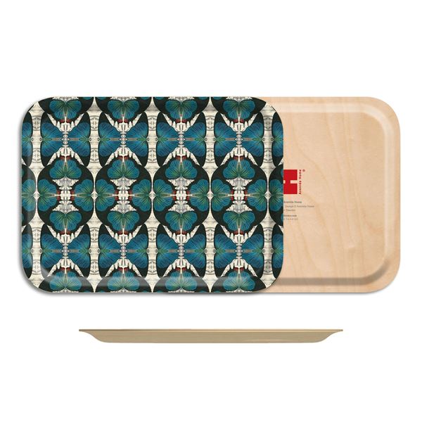 Blue Butterfly Rectangular Wood Tray