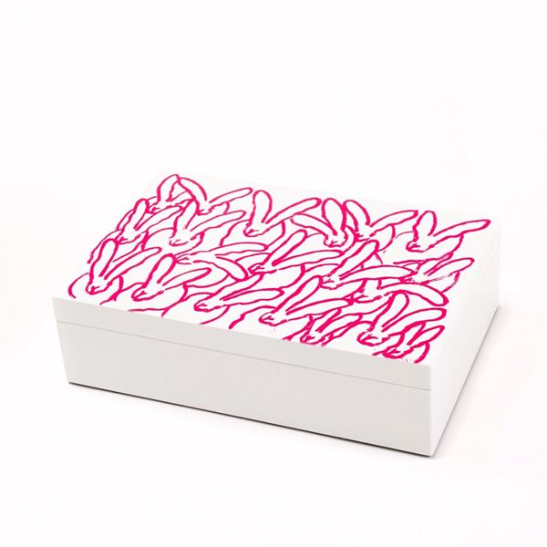 Hunt Slonem Hutch Treasure Box- White/Pink