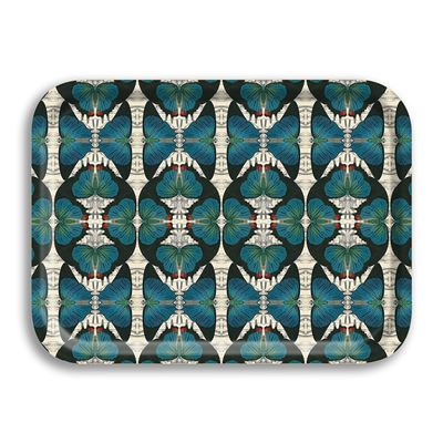 Blue Butterfly Rectangular Wood Tray