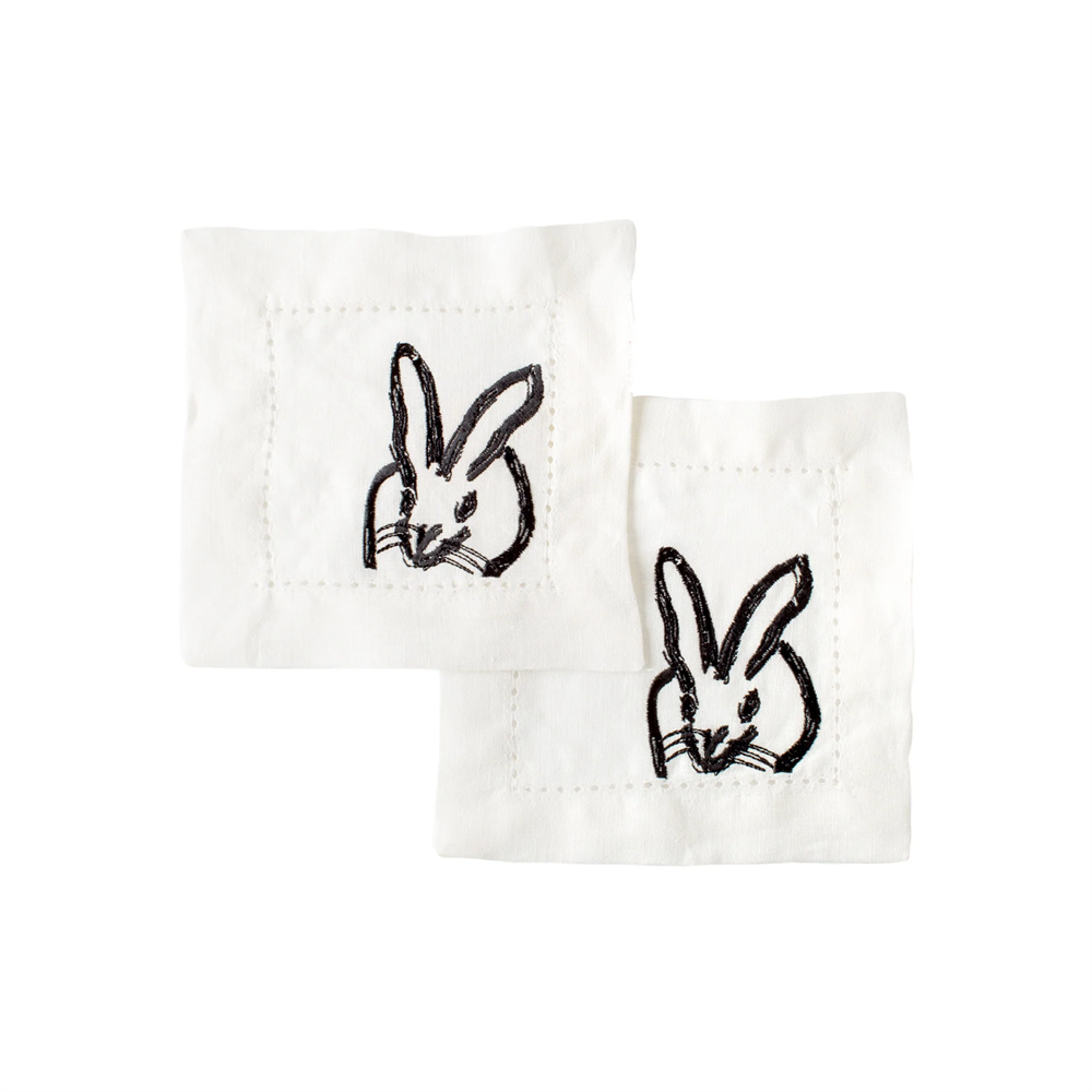 Hunt Slonem Embroidered Linen Cocktail Napkins- Black/White (S/6)