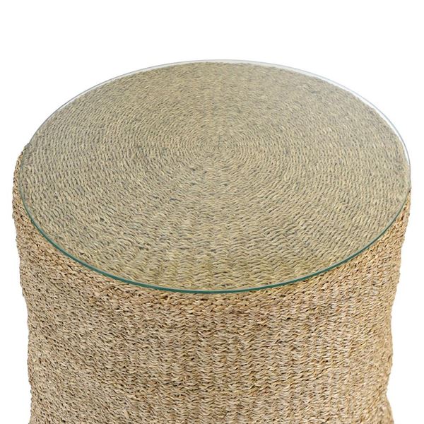 Scalloped Seagrass Side Table with Glass Top