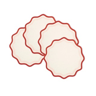 Scalloped Embroidered Linen Placemats in Blue (Set of 4) *17334