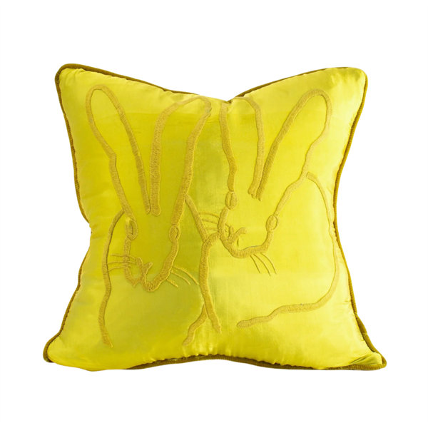 Hunt Slonem Hand-Embroidered Silk & Velvet Bunny Pillow, Chartreuse, 20 x 20